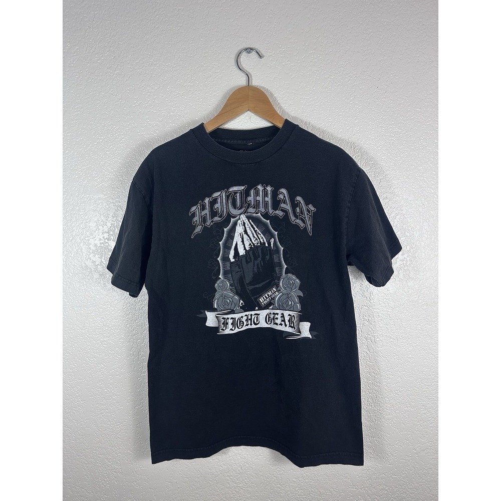 Hitman Fight Gear Graphic T-Shirt Mens Medium Black MMA Gothic Skull Praying